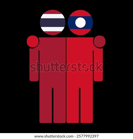 Flat illustration of two human figures with Thailand and Laos flags as heads. Minimalistic design, isolated background.