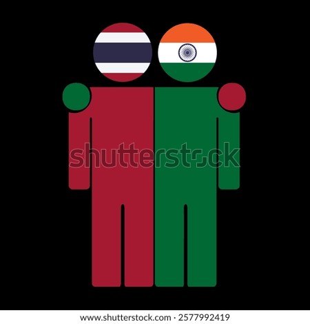 Flat illustration of two human figures with Thailand and India flags as heads. Minimalistic design, isolated background.