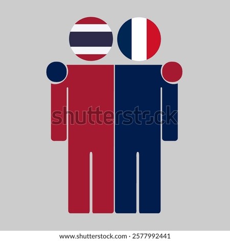 Flat illustration of two human figures with Thailand and France flags as heads. Minimalistic design, isolated background.
