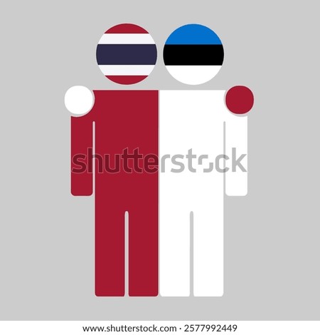 Flat illustration of two human figures with Thailand and Estonia flags as heads. Minimalistic design, isolated background.