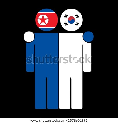 Flat illustration of two human figures with North Korea and South Korea flags as heads. Minimalistic design, isolated background.