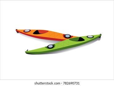 Flat illustration of two kayaks on the shore