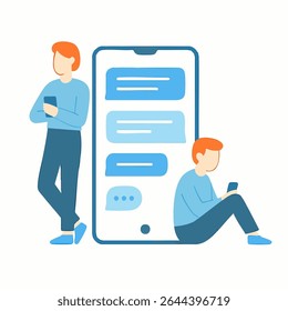 Flat Illustration of Two Men Messaging on Smartphone Communication