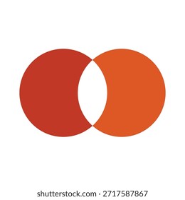 Ilustración plana de dos círculos superpuestos en tonos naranjas con una sección media blanca. Este elemento infográfico representa Conjuntos comparativos, lógicos y matemáticos para presentaciones de negocios.