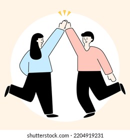 Flat Illustration Of Two People Doing Hive Five.