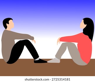 Ilustración plana de dos personas sentadas cara a cara, que simboliza la comunicación abierta, la conversación emocional y la comprensión mutua. Adecuado para temas de salud mental, relaciones, asesoramiento y temas de conexión social.
