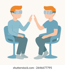 Flat Illustration Two People Using Virtual Reality Headset Experience Together