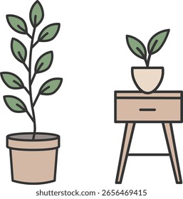 Ilustración plana de dos plantas en maceta