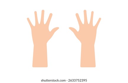 Flat illustration of two raised human hands with open palms. Minimalist style suitable for icons, gestures, communication, apps, healthcare, or educational content in print and digital use.