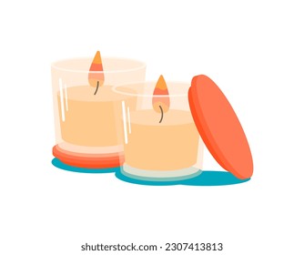 Flat illustration of typical scented wax candle isolated on white. Home design, interior, light