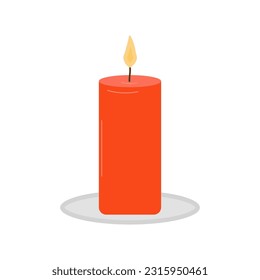 Flat illustration of typical scented wax candle isolated on white. Home design, interior, light..concept. Red Tall Candle. Vector.
