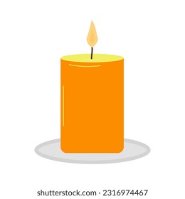 Flat illustration of typical scented wax candle isolated on white. Home design, interior, light..concept. Yellow candle. Vector.