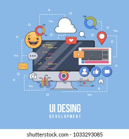 Flat illustration for ui-ux design, web design, mobile apps development. Modern flat colorful line designed concept.