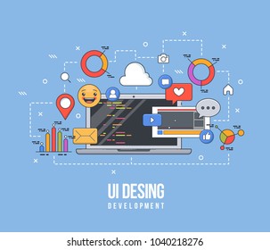 Ilustración plana para diseño ui-ux, Diseño web, desarrollo de App móviles. Concepto de diseño de línea plana y colorida moderna.