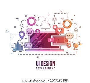 Flat illustration for ui-ux design, web design, mobile apps development. Modern flat colorful line designed concept.