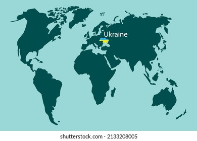 Ilustración plana con el mapa mundial ucraniano. Tierra del planeta. Mapa mundial de Ucrania. Ilustración vectorial. imagen de stock.