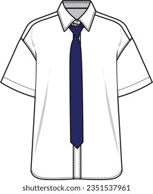 flat illustration of unisex short sleeve school shirt with tie
