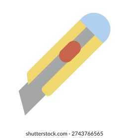 A flat illustration of a utility knife with yellow gray and blue colors