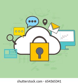 Flat illustration of various infographic elements for Cloud Computing, Business concept.