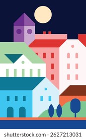 Flat illustration vector in bright colors. Geometric house background design