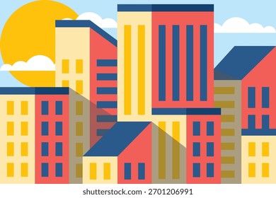 Vetor de ilustração plana em cores brilhantes. Projeto de fundo geométrico da casa	