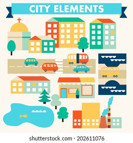 Flat illustration, vector city elements. Make your own map.