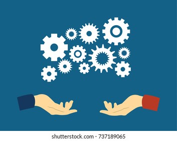 Flat illustration vector concept teamwork on the system and support
