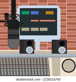 flat illustration vector condenser microphone in recording studio