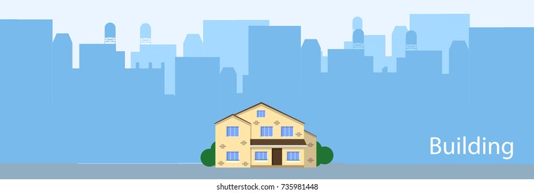Flat illustration vector design houses city front view. Choosing a house. House in the background of the city