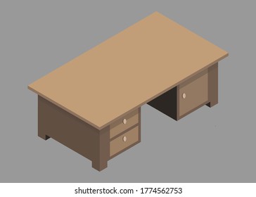 Flaches Vektordesign eines isometrischen Arbeitstisches. 