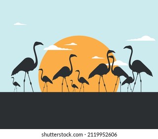 Flat illustration vector flamingo bird