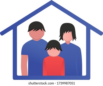 flat illustration vector graphic for 3 familiy members in the house, stay at home, stay safe. perfect for presentation, banner, icon, design, clipart.