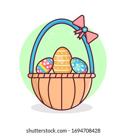 Flat Illustration Vector Graphic of Basket, Egg, and Tape. Perfect for Happy Easter Element, Web Banner, Social Media, and etc.