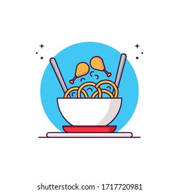 Gráfica vectorial de Ilustración plana de cuenco y fideos de pollo. Es bueno para el menú de tu libro, iconos, anuncios de medios sociales, etc.