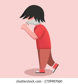 ilustración plana vectorial gráfica para el chico de personaje que usa tos de máscara, con una camisa roja. perfecto para presentaciones, afiches, folletos, pancartas, folletos