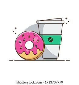 Flat Illustration Vector Graphic of Coffee Cup and Donuts. Perfect for Greeting Card, Invitation Card, Poster, Banner, Icon, Menu, etc.