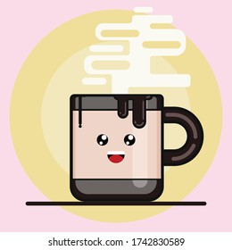 flat illustration vector graphic for cute cup character coffee with smoke