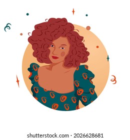 Flat Illustration vector graphic of cute latina girl with wavy blonde hair. brown beautiful girl 