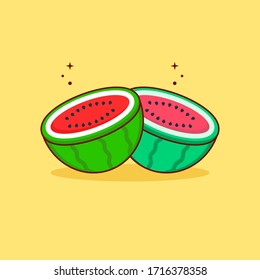 Flat Illustration Vector Graphic of Fresh and Juicy Whole Watermelons. 