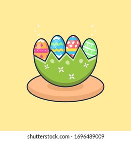 Flat Illustration Vector Graphic of Grass and Egg. Perfect for Happy Easter Element, Web Banner, Social Media, and etc.