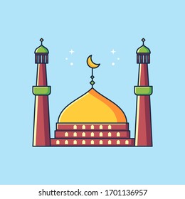 Flat Illustration Vector Graphic of Great Mosque and Dome. Perfect for Your Banner, Poster, Social Media Design, etc.