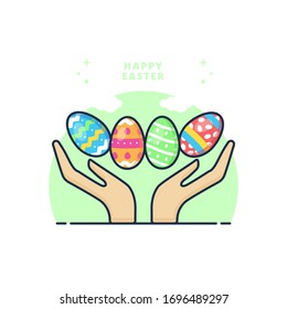 Gráfica vectorial de ilustración plana de mano con huevo y texto. Perfecto para elementos felices de Pascua, banner web, medios sociales, etc.