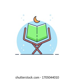 Flat Illustration Vector Graphic of Holy Book of Koran. Perfect for Your Banner, Brochure, Apps Icon, and etc..