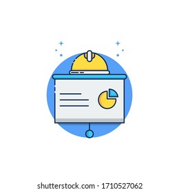Flat Illustration Vector Graphic of International Labour Day Design Hard Hats, and Whiteboard Presentation. Perfect for Greeting Card, Invitation Card, Poster, Banner, Icon, etc.