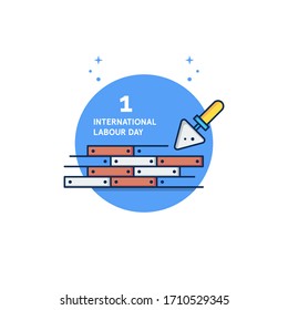 Flat Illustration Vector Graphic of International Labour Day Design Wall and Shovel. Perfect for Greeting Card, Invitation Card, Poster, Banner, Icon, etc.