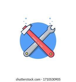 Flat Illustration Vector Graphic of International Labour Day Design Hammer and Wrench. Perfect for Greeting Card, Invitation Card, Poster, Banner, Icon, etc.