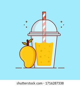 Flat Illustration Vector Graphic of Juice Mango with Transparent Cup and Straw. Good for Book Menu, Banner, Icon, Greetings Card, and etc.