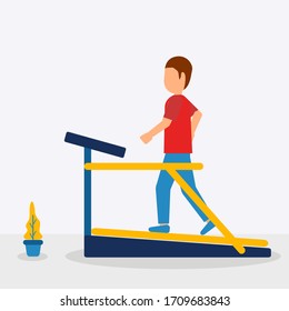 flat illustration vector graphic of man playing treadmill at home perfect for campaign at home. health service advertisements. flat design. flat illustration. sports illustration 