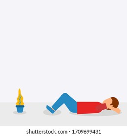 flat illustration vector graphic of man practice sit up at home perfect for campaign at home. health service advertisements. flat design. flat illustration. sports illustration 