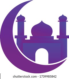 flat illustration vector graphic for mosque in the moon sabit, with gradient purple. perfect for poster, pamphlet, presentation, printing
